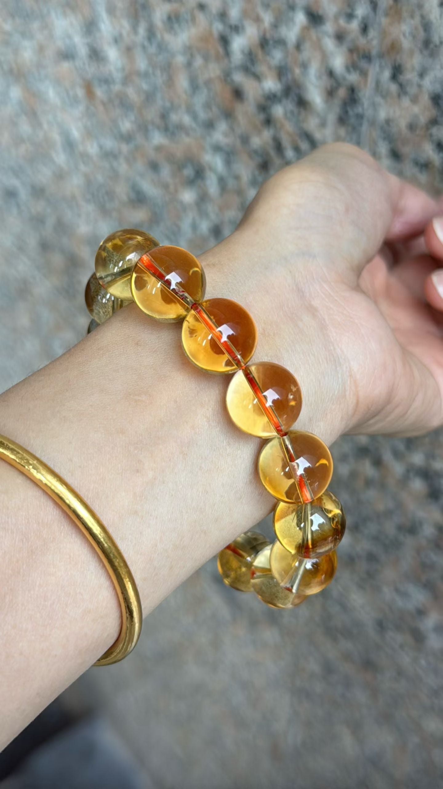 Natural yellow Citrine Quartz Crystal beaded bracelet 14.5mm