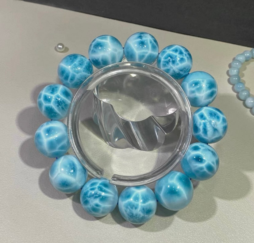 18mm Natural Larimar blue beads bracelet