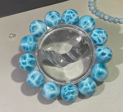 18mm Natural Larimar blue beads bracelet