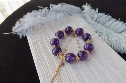 19mm Natural Purple Amethyst Quartz Crystal beaded bracelet