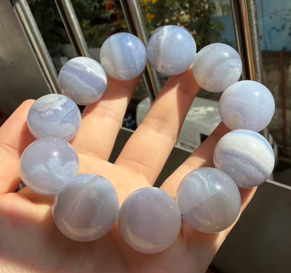Natural Blue chalcedony beads bracelet 22mm