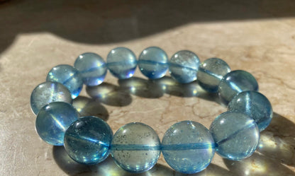 16mm aquamarine beaded bracelet and 15mm moonstone beaded bracelet