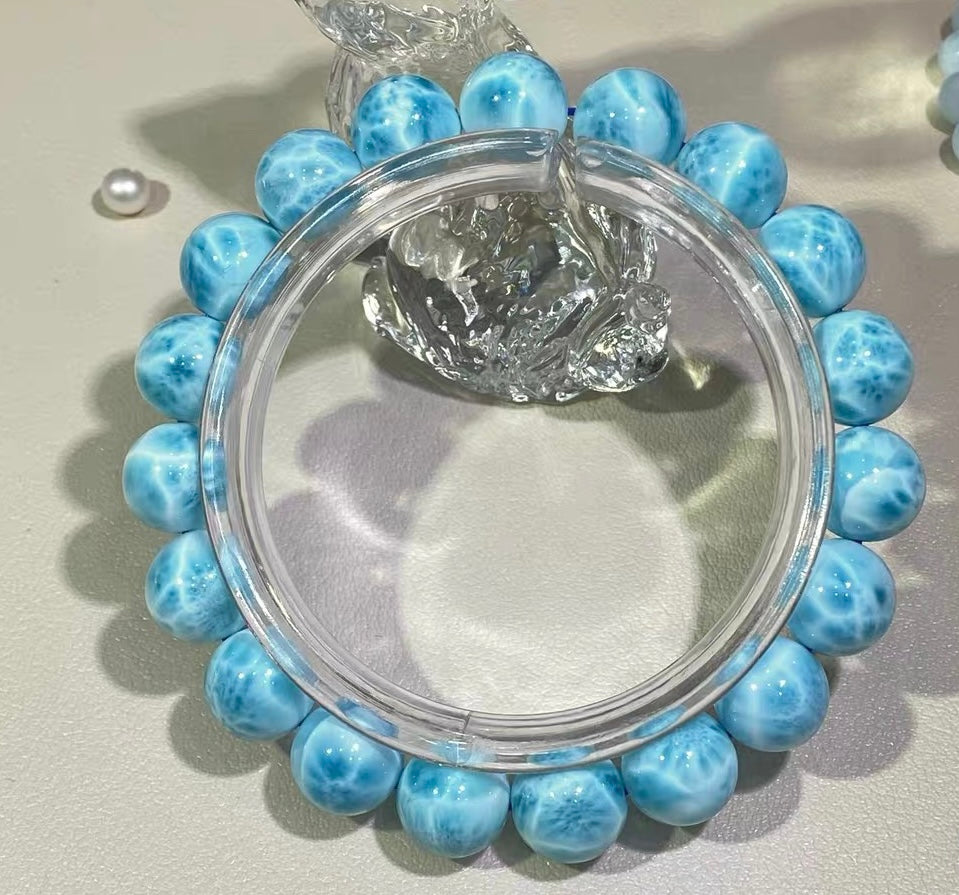 Natural blue Larimar round beads bracelet 10mm