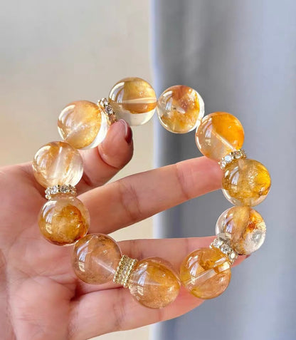 17mm Natural pyrite in Hematoid Lepidocrocite Quartz Crystal beaded bracelet