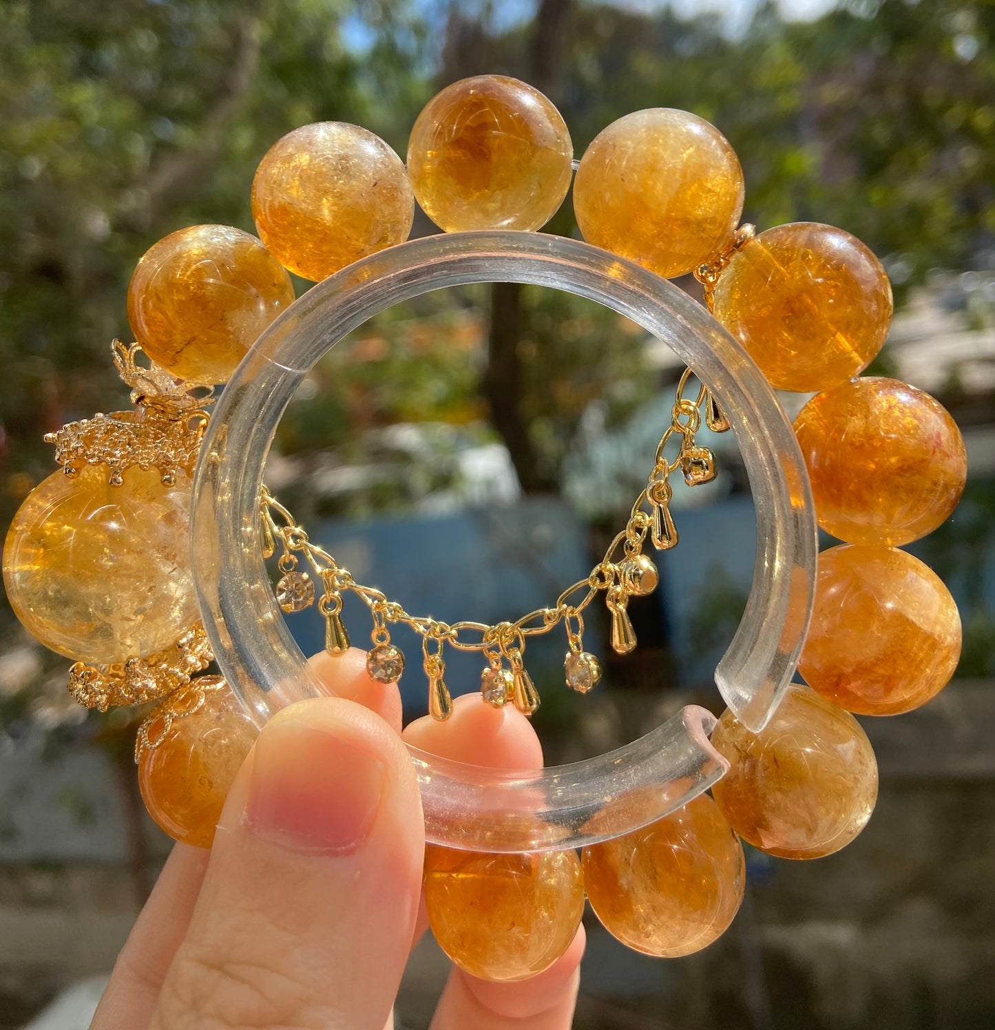 16mm Natural yellow Citrine Quartz Crystal beads bracelet
