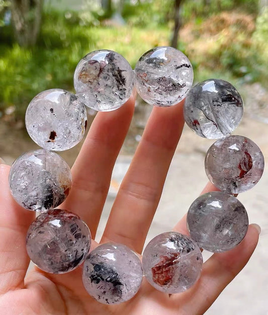 23mm Natural Herkimer diamond Quartz Crystal beaded bracelet