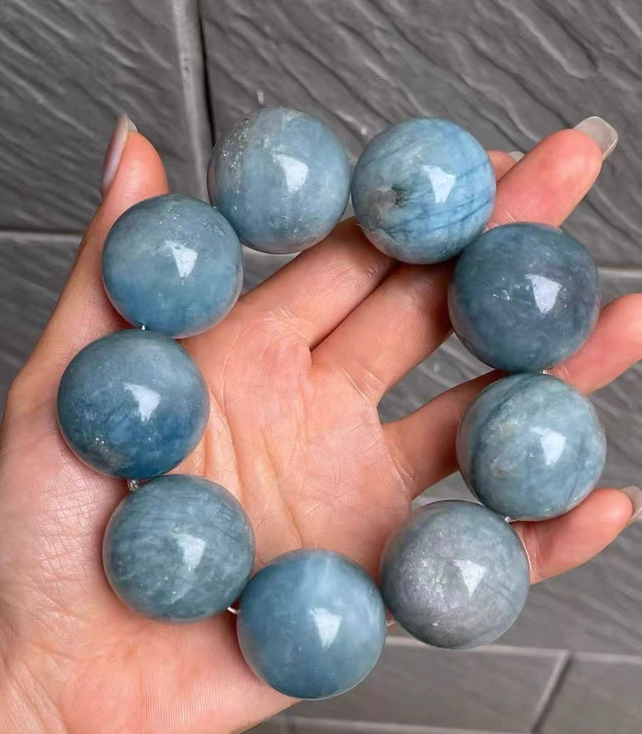 25mm Natural Round Starlight Aquamarine beaded bracelet