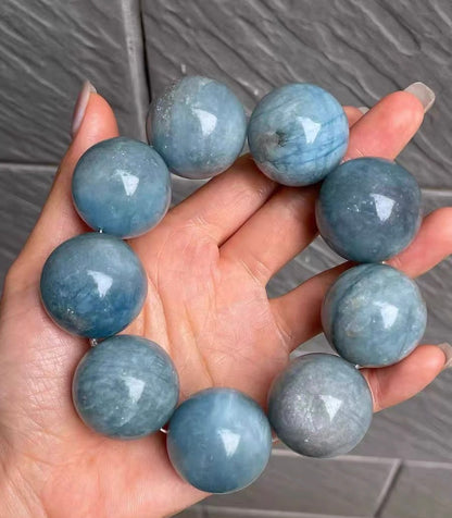 25mm Natural Round Starlight Aquamarine beaded bracelet