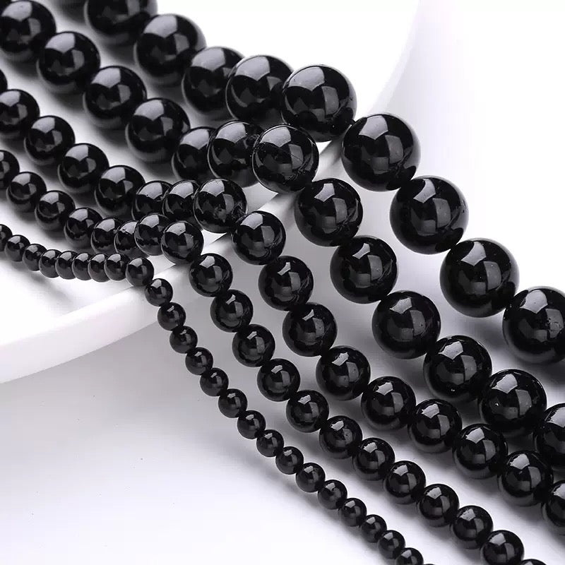 Natural Black tourmaline smooth round loose beads