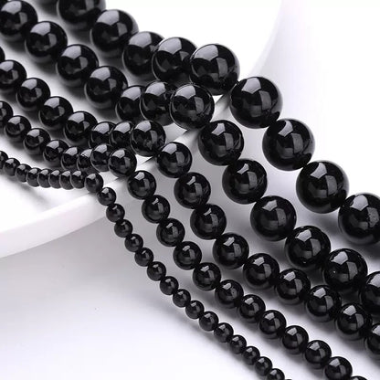 Natural Black tourmaline smooth round loose beads