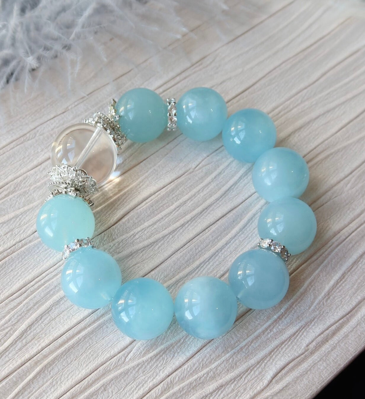 Natural Aquamarine blue beaded bracelet