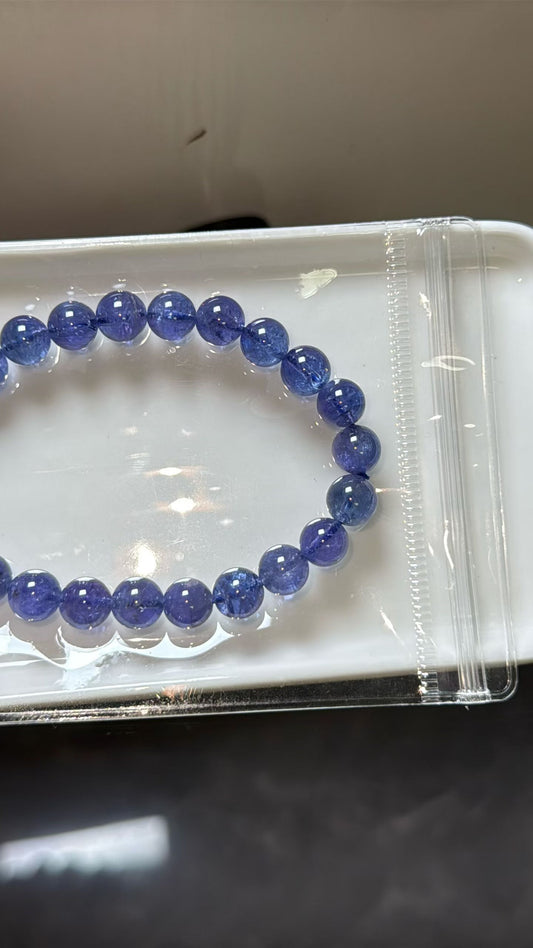 8mm Natural blue Tanzanite round beads bracelet