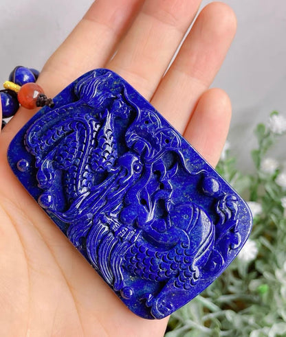 Natural Lapis Lazuli beaded necklace,Lapis Lazuli Carved pendant