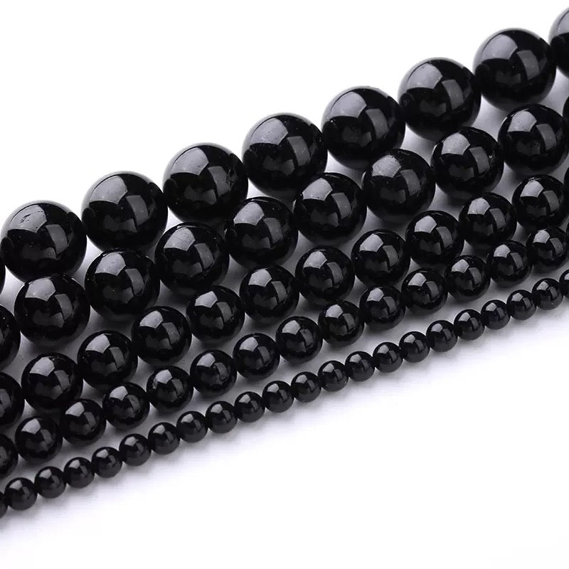 Natural Black tourmaline smooth round loose beads
