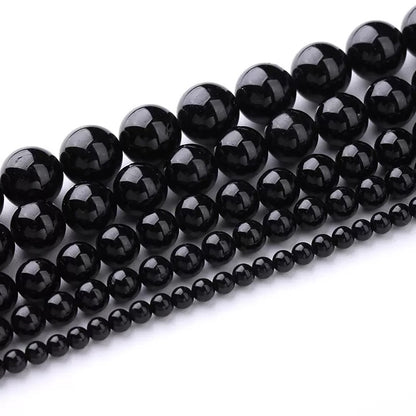 Natural Black tourmaline smooth round loose beads
