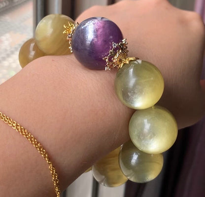 20mm Golden Yellow Lepidolite Round beaded bracelet