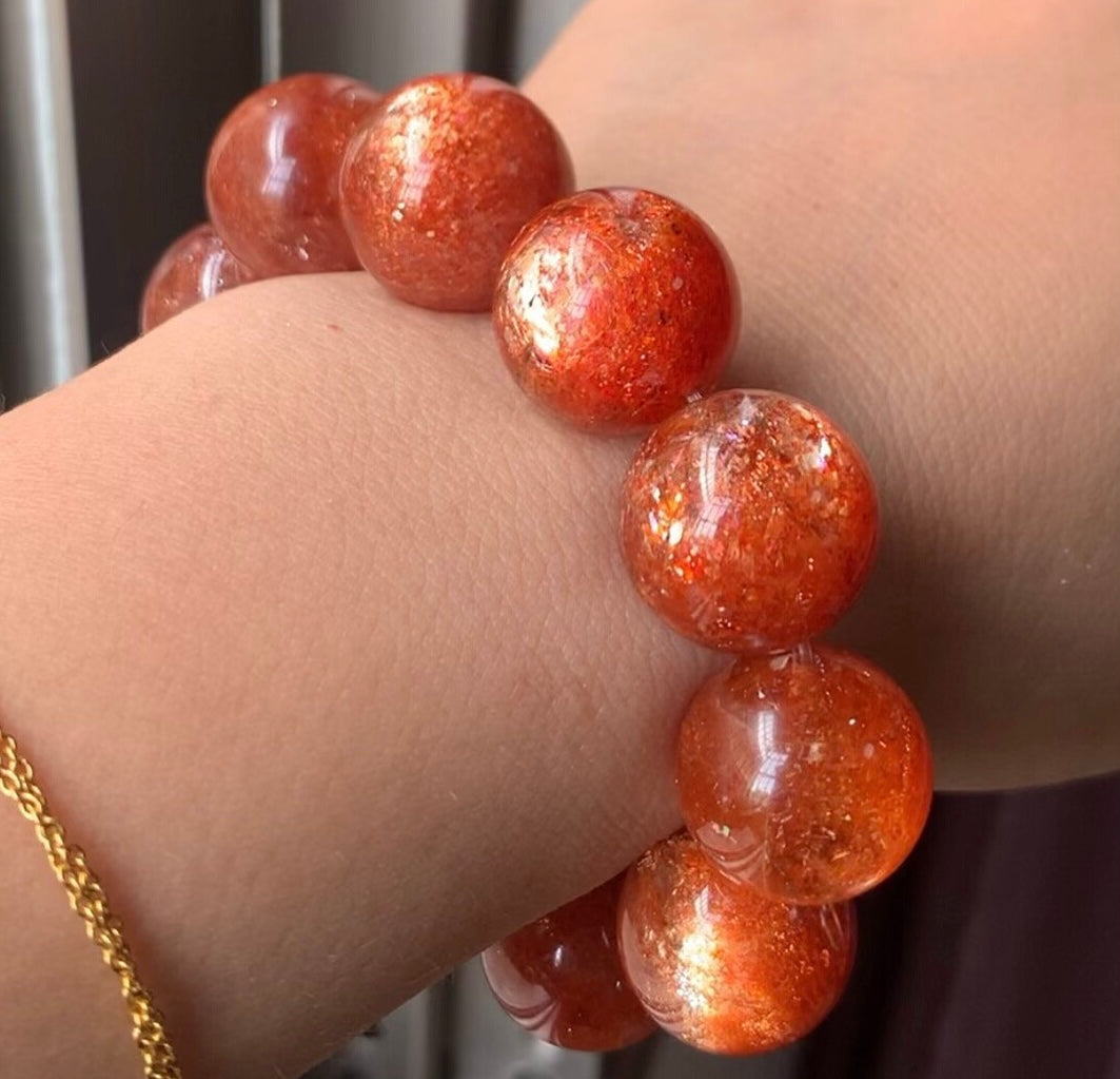 18mm Natural Golden sunstone gemstone beads bracelet