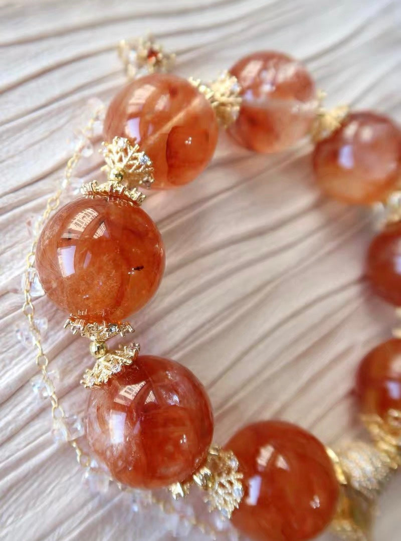 19mm Natural Red Hematoid Lepidocrocite Quartz Crystal beaded bracelet