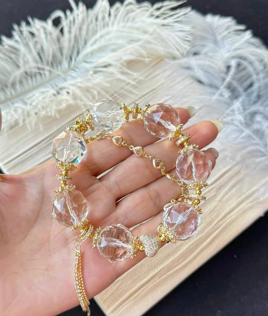Natural white  Rock quartz Crystal Faceted diamond beads bracelet 18mm