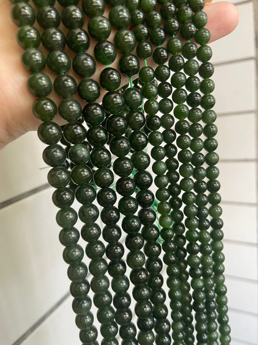 Natural Genuine Canada Green Jade Round Beads,6mm 8mm 10mm Natural and Smooth Round Beads,15 one Full Strand