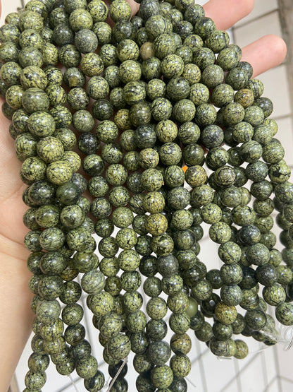 Natural Russian Serpentine Gemstone Loose Beads 8mm , Round Green Serpentine Beads, 15 inches Full Strand
