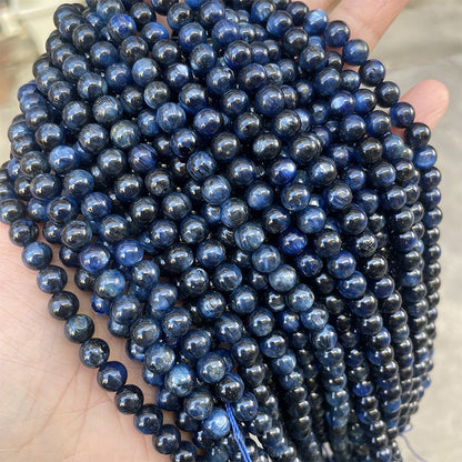 Genuine Natural blue Kyanite smooth round loose beads