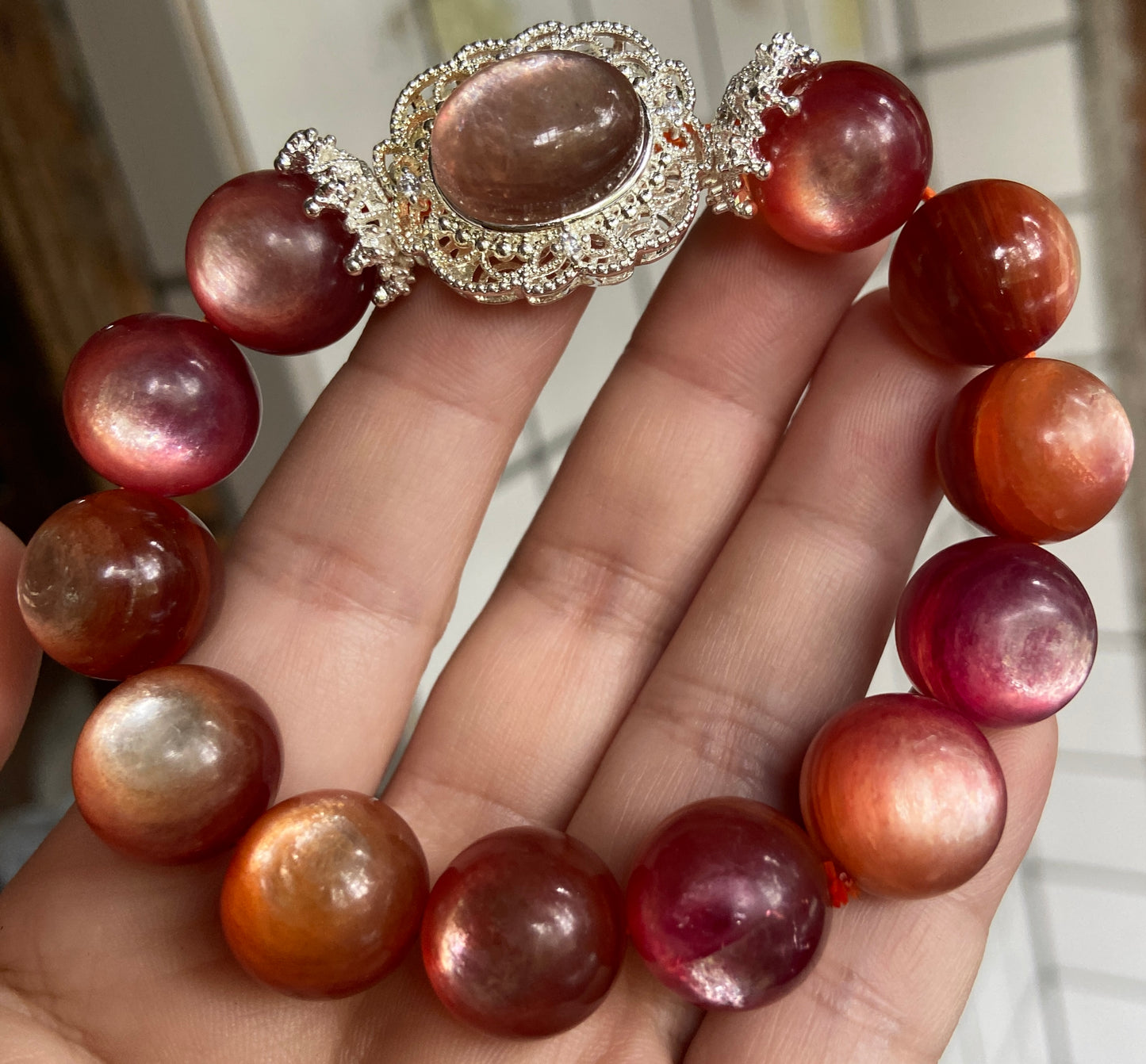 Rare Orange Lepidolite handmade bracelet 14mm