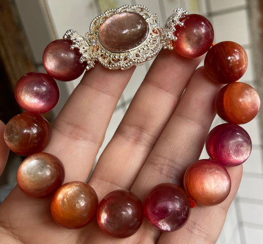 Rare Orange Lepidolite handmade bracelet 14mm