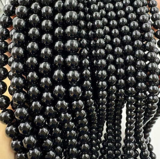 Natural Black onyx smooth round loose beads