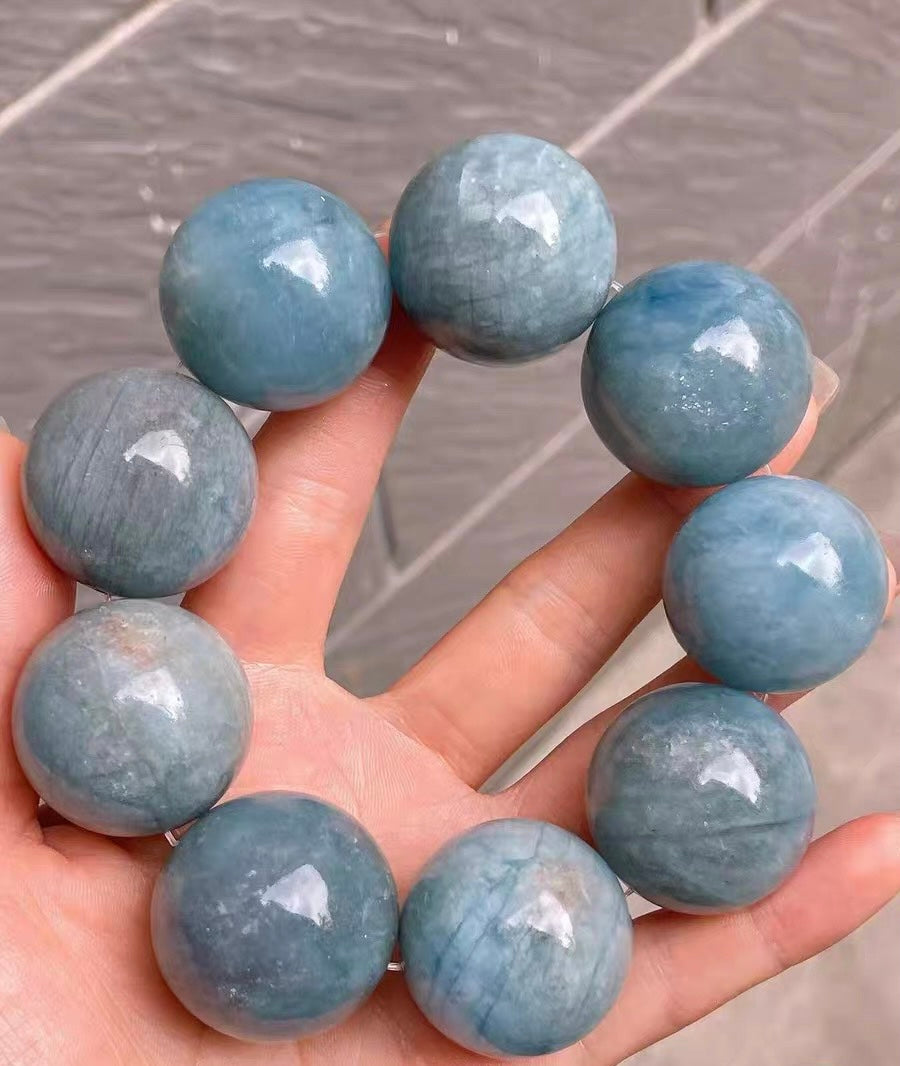 25mm Natural Round Starlight Aquamarine beaded bracelet
