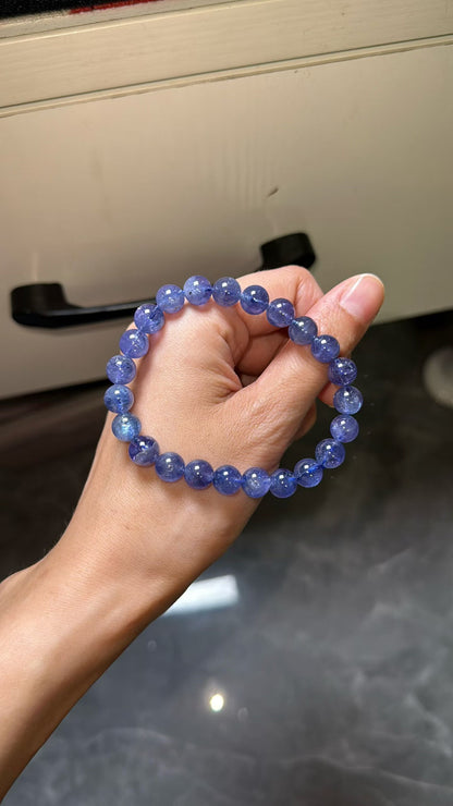 8mm Natural blue Tanzanite round beads bracelet