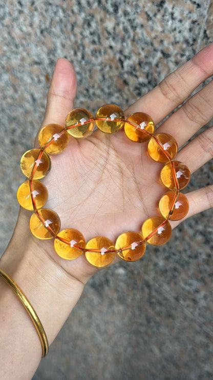 Natural Genuine yellow Citrine Quartz Crystal beads bracelet 17mm
