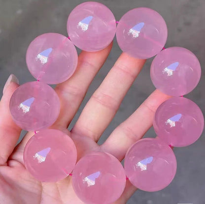 28mm Round Pink Rose quartz Crystal beaded bracelet