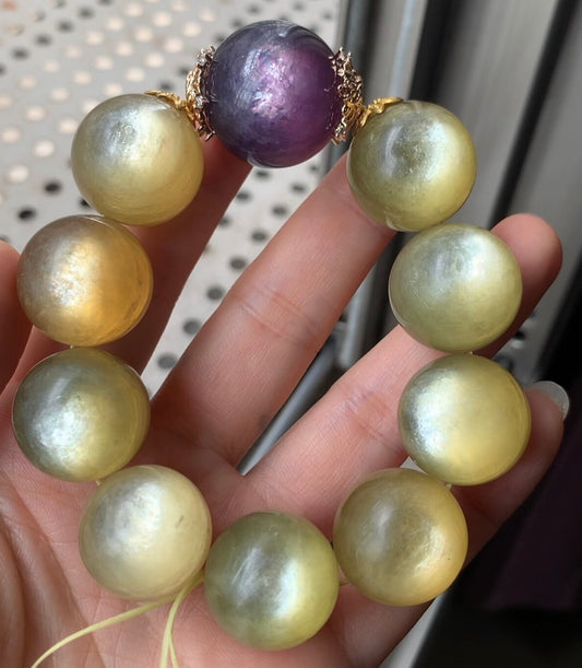 20mm Golden Yellow Lepidolite Round beaded bracelet