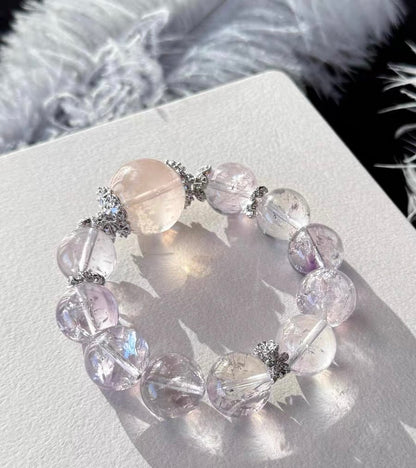 Natural Rainbow Purple Asai Amethyst Quartz Crystal beads bracelet 16mm