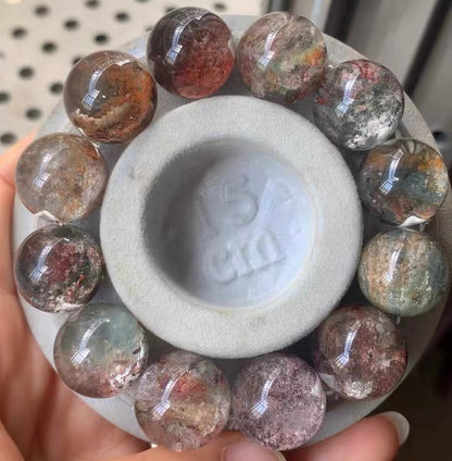 17mm Natural Flowers Phantom quartz Crystal beaded bracelet