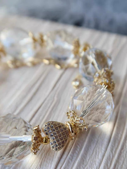 Natural white  Rock quartz Crystal Faceted diamond beads bracelet 18mm