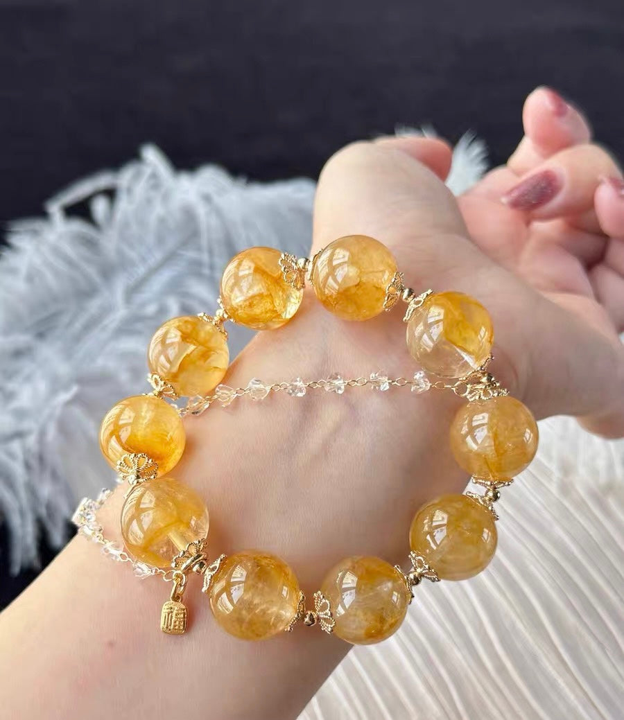 16mm Natural Yellow Hematoid Lepidocrocite Quartz Crystal beaded bracelet