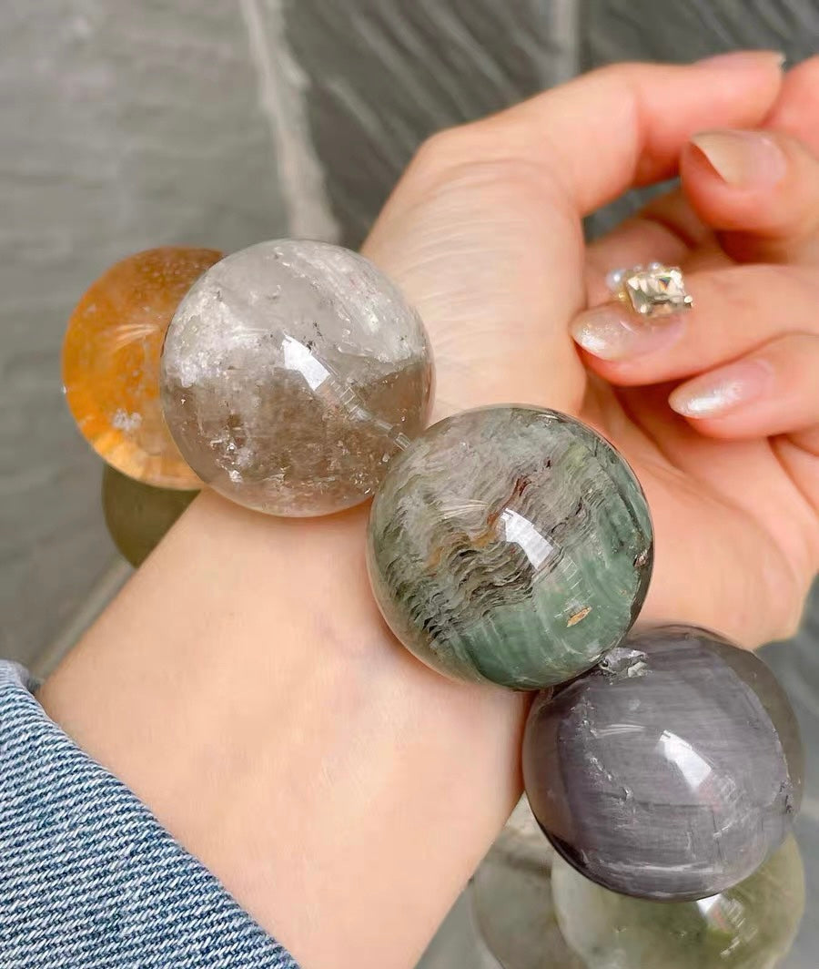 30mm Natural large size phantom rabbit hair Rutilated Quartz Crystal beads bracelet