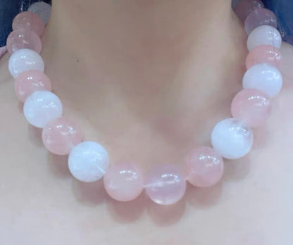 Pink Rose quartz Crystal and white phantom quartz Crystal necklace