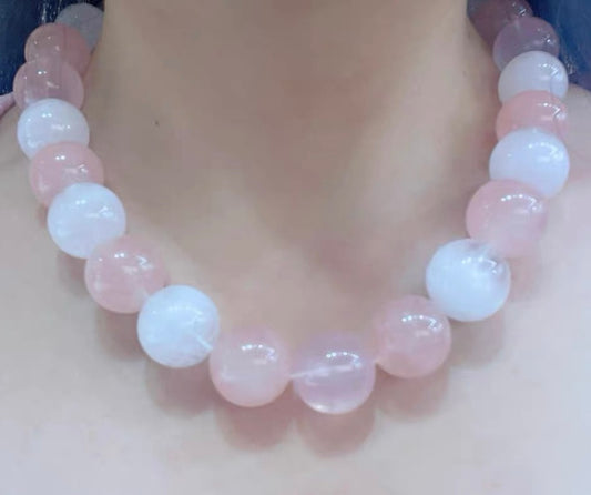 Pink Rose quartz Crystal and white phantom quartz Crystal necklace