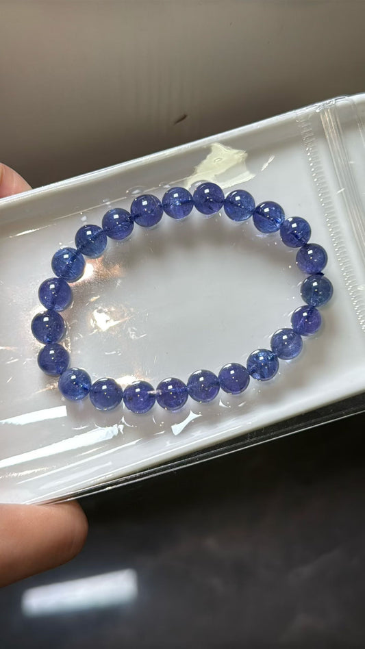 8mm Natural blue Tanzanite round beads bracelet