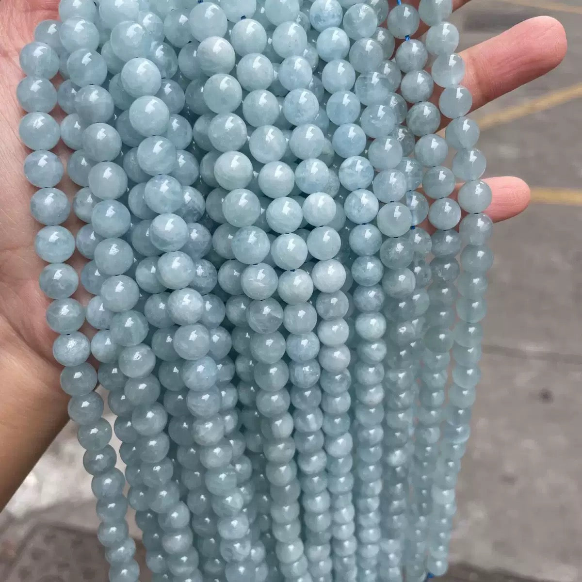 Natural aquamarine blue round loose beads wholesale