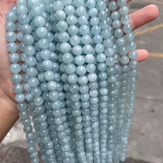 Natural aquamarine blue round loose beads wholesale