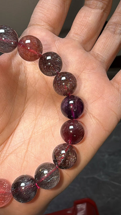 Natural super seven Rutilated Quartz Crystal beads bracelet,Lepidocrocite in quartz ,10mm