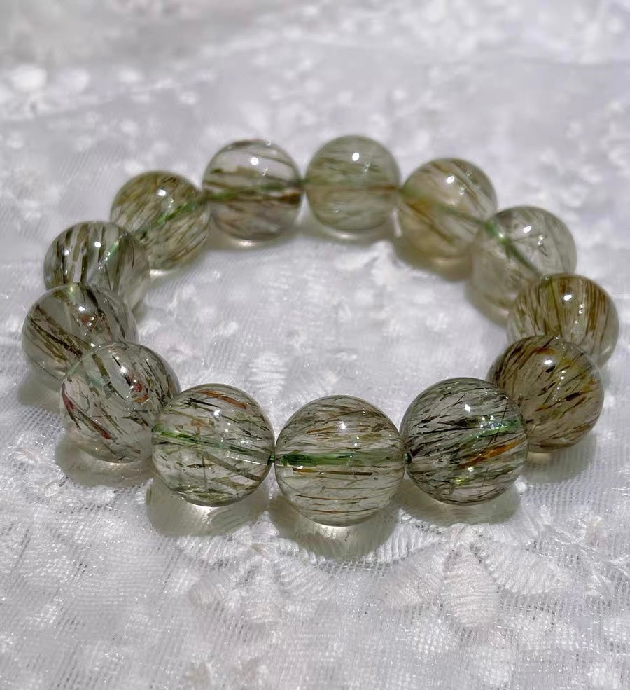 Green Rutilated Quartz Crystal bracelet