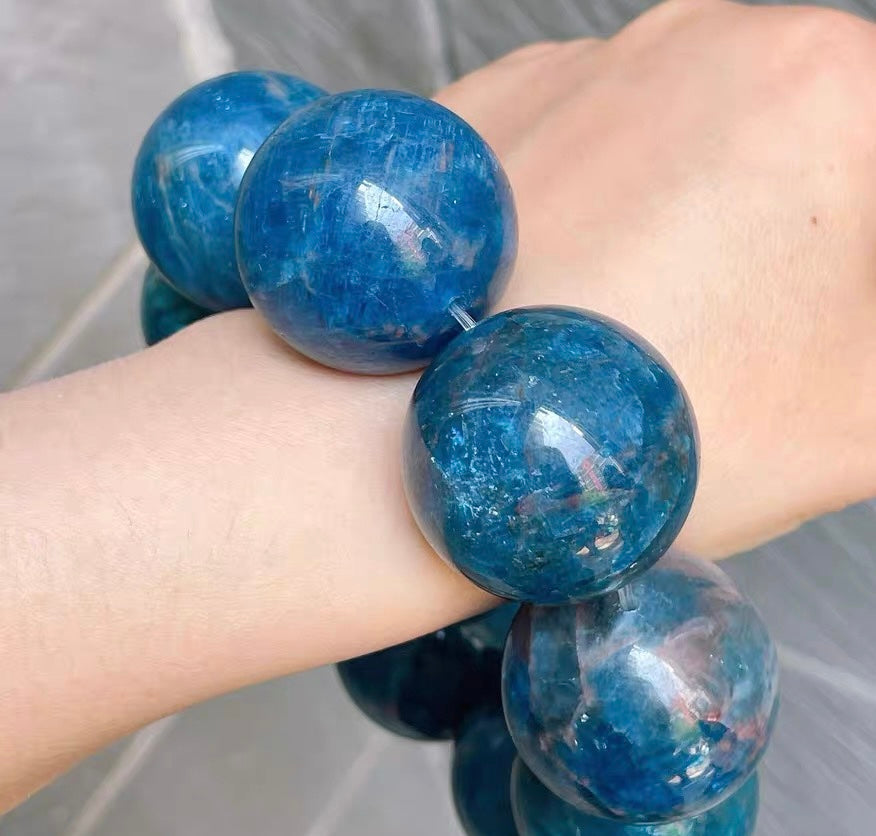 30MM Natural blue Apatite beaded bracelet