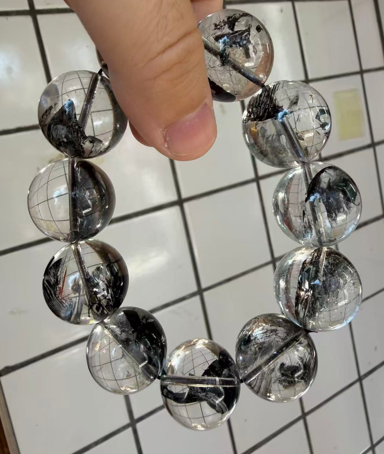 Natural Rainbow Herkimer diamond Quartz Crystal beads bracelet 21mm