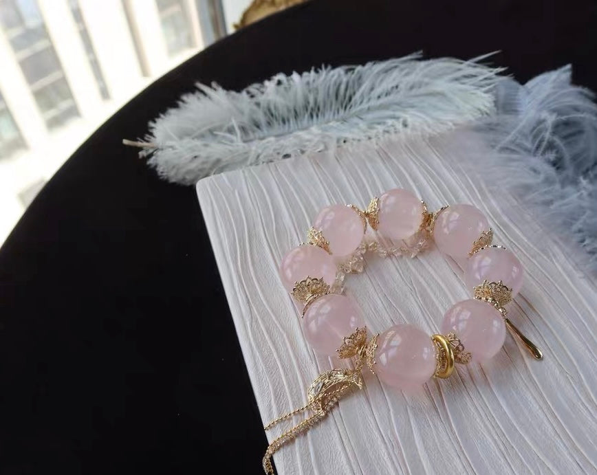 Handmade pink rose quartz crystal beaded bracelet