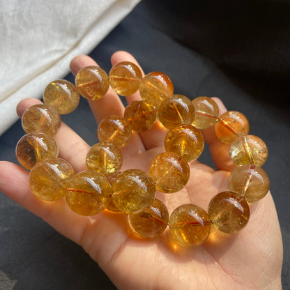 16MM Natural yellow Citrine Quartz Crystal beaded bracelet